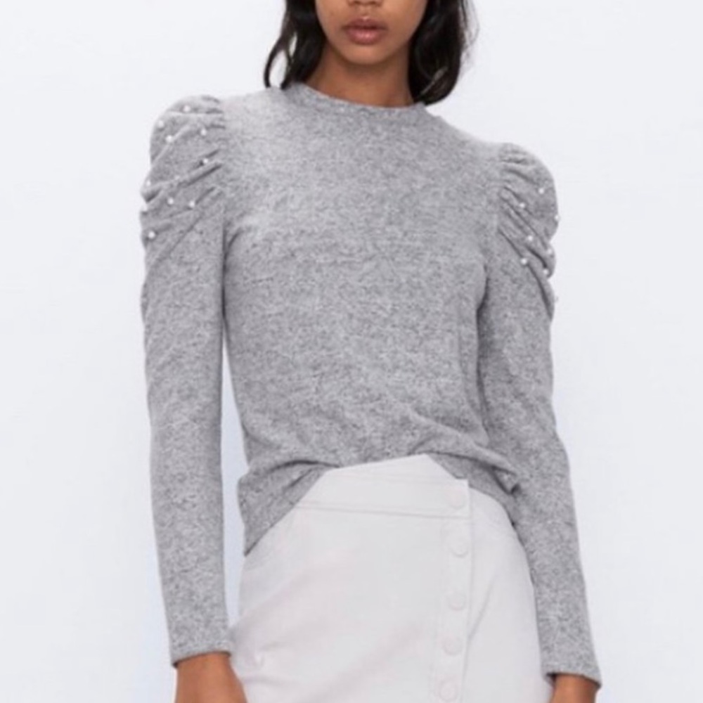 Zara Puff Sleeve Pearl Sweater (S)